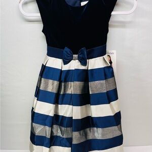 Jona Michelle Navy Velvet‎ and Silver Striped Formal Dress